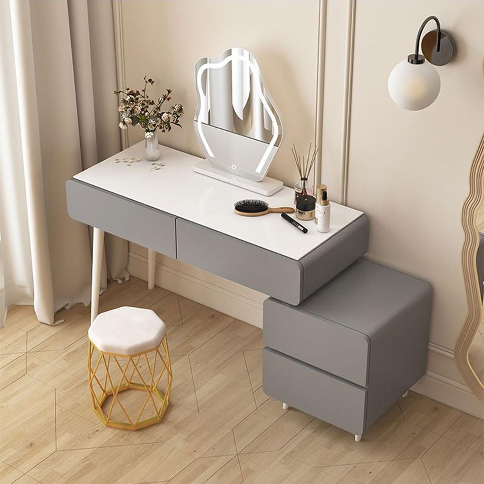 Belife Schminktisch Mit LED Spiegel Und 5 Schubladen - 72cm Frisiertisch Mit USB