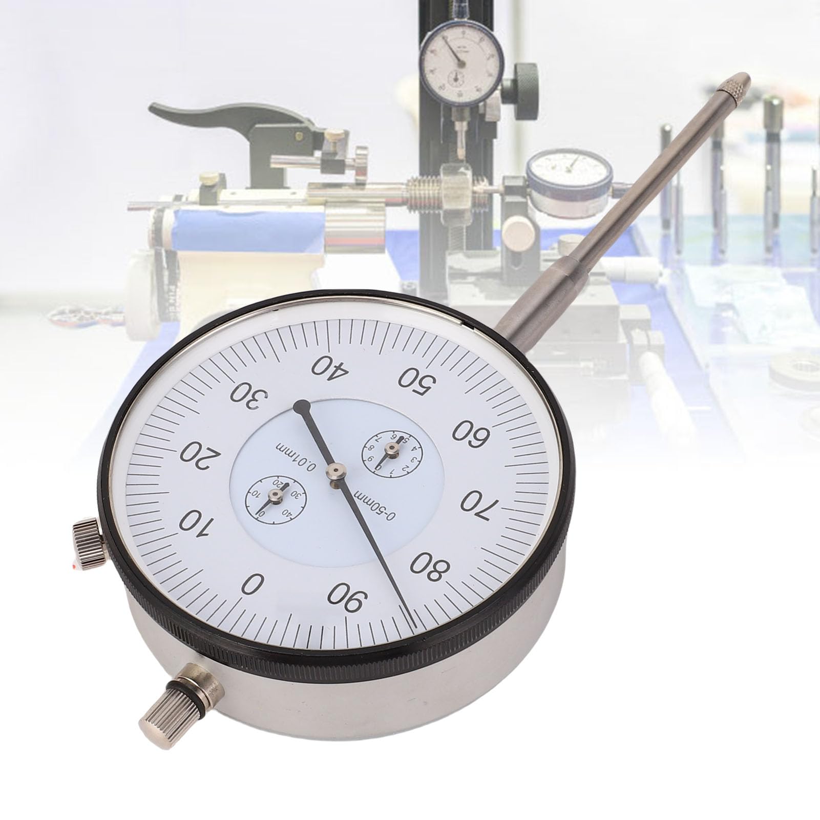 Headerbs Wskaźnik Zegarowy Mechaniczny Czujnik Zegarowy Stal Nierdzewna Mosiądz Dokładność 0,01 Mm Zakres od 0 do 50 Mm Odporna na Wstrząsy Przezroczysta Osłona Przeciwpyłowa do Obróbki Skrawaniem