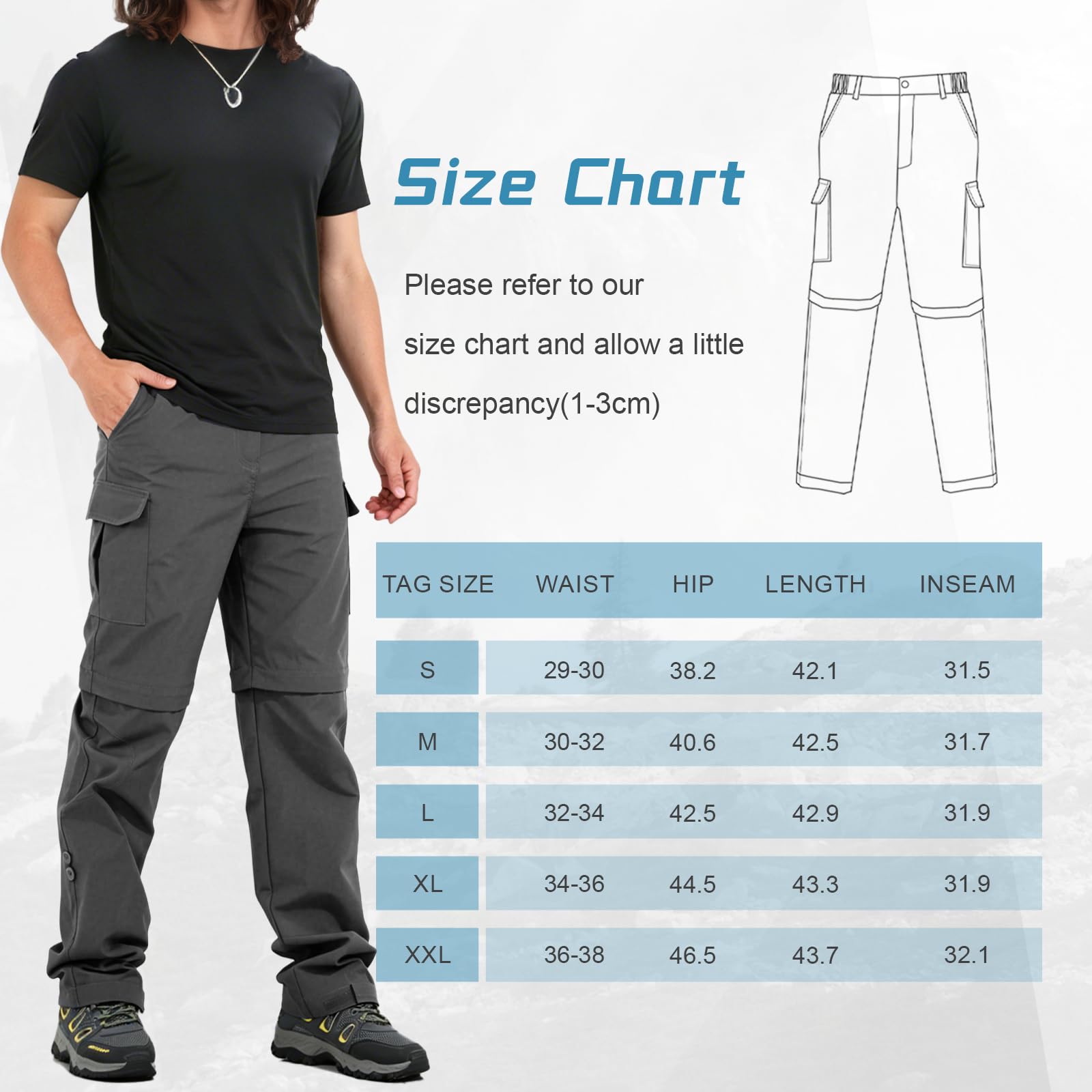 Uomini Pantaloni da Escursione Pantaloni da Camminare Stretch a Secco rapido Convertibili in Pantaloni Corti Pantaloni Leggeri da carico