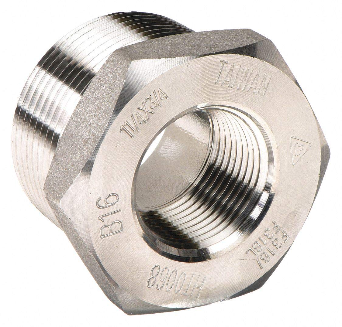 Hex Reducing Bushing, 2 x 1 in, 316 SS