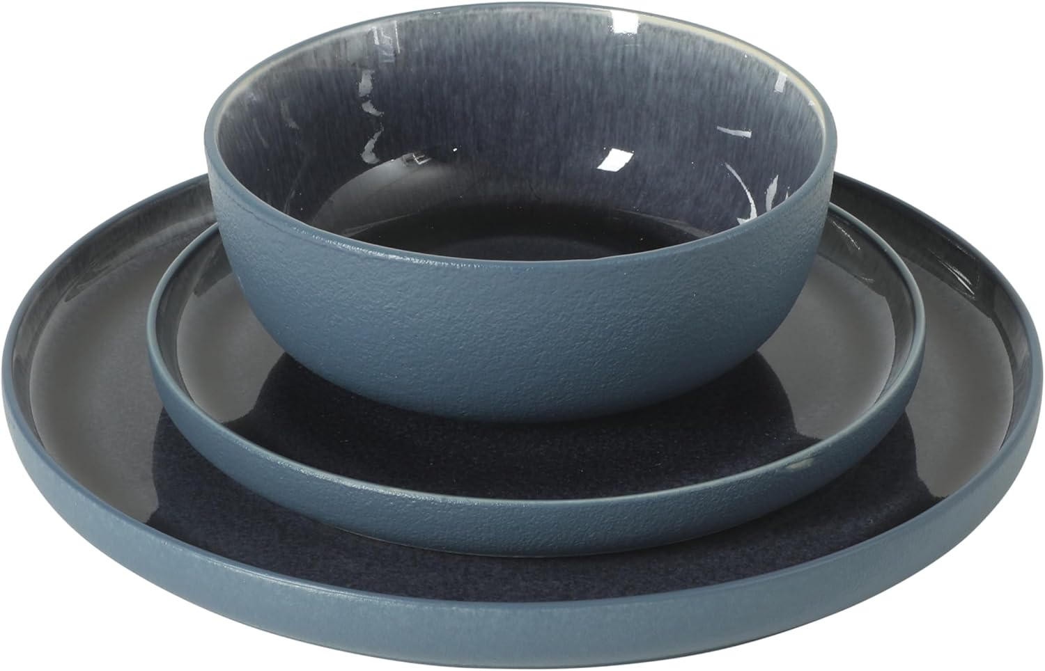 Gibson Elite Reactive Stoneware Dinnerware Set - Tahoe Sunset Matte Exterior & Shiny Interior Blue | 12-Piece – Plates and Bowls, Durable Everyday Dish Set, Microwave & Dishwasher Safe