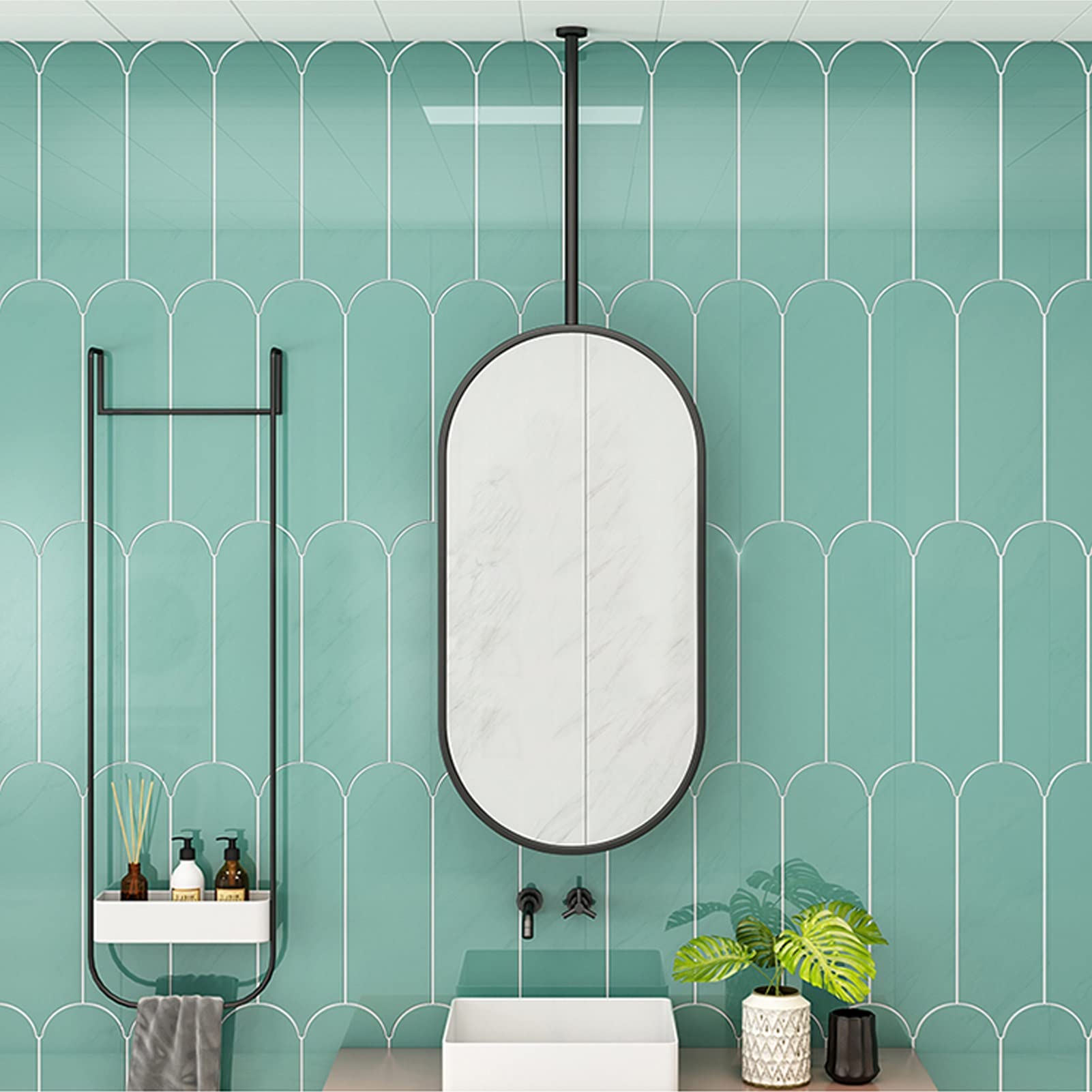 Specchio a Sospensione a soffitto Ovale Nordico Asta di Asta Asta con Telaio in Metallo Boom per Bagno Cloakroom 40cmx70cm 50cmx70cm Specchio Decorativo Ingresso (Size : 50cmx70cm)