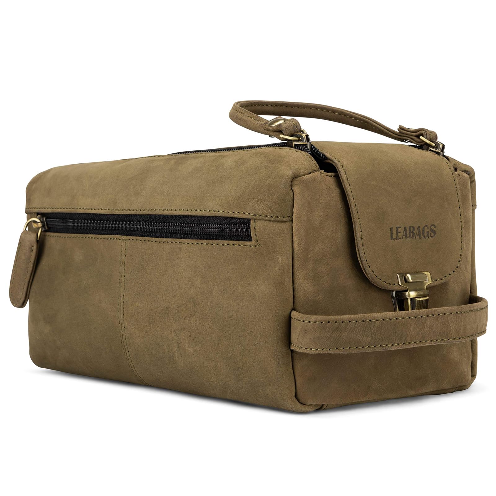 LEABAGS Grand Sac de Toilette en Cuir Premium pour Hommes | Trousse de Toilette à Suspendre spacieuse | Trousse de Maquillage, de Surveillance et de beauté