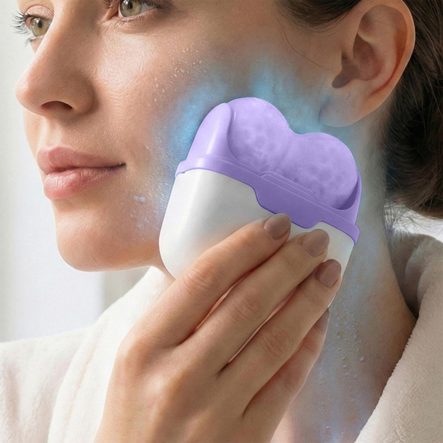 2-in-1 Double Headed Roller Ice Compress Massager Handheld Facial Guasha Scraping Therapy Massager Women Beauty Tools (Purple)