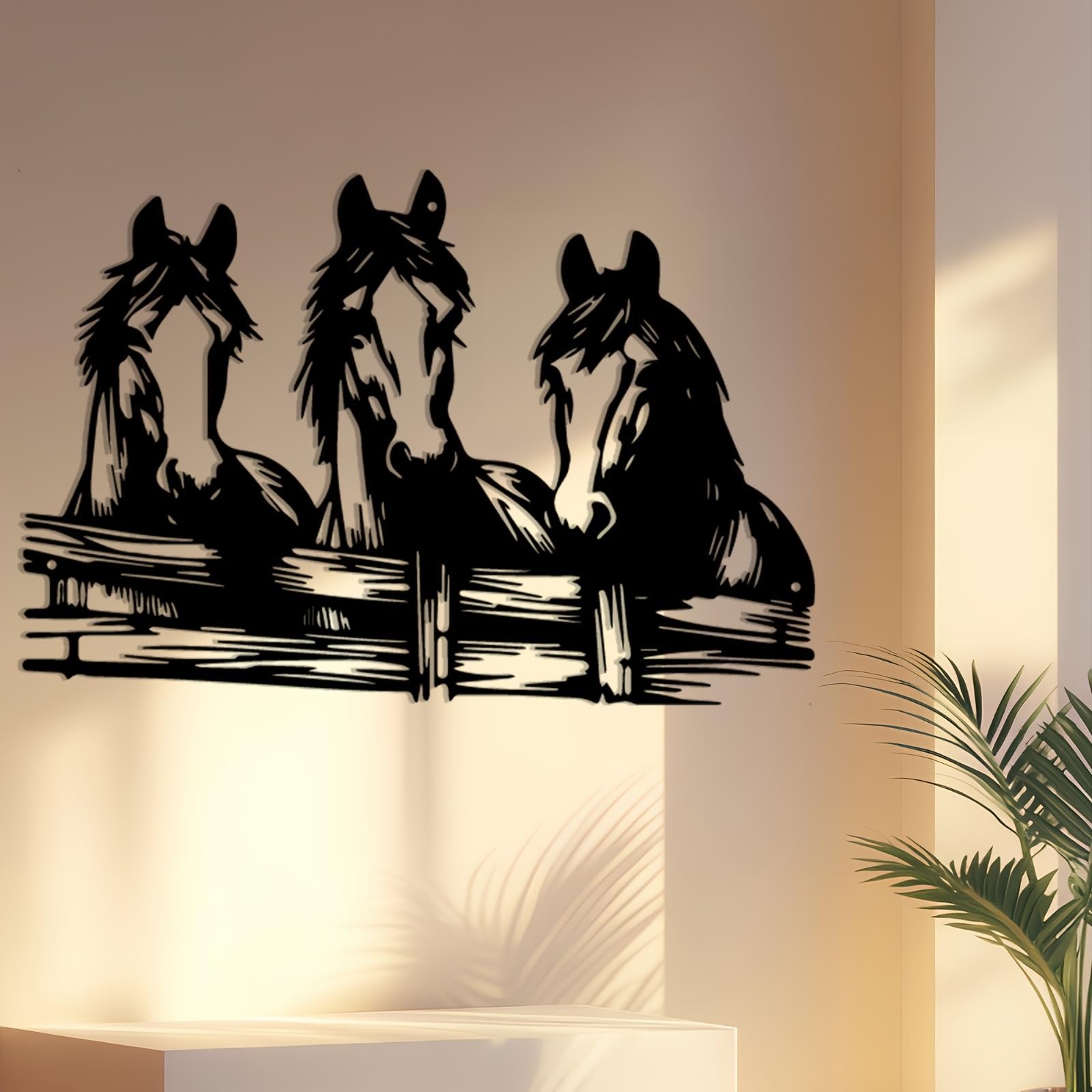 Estatua de caballo de metal abstracto contemporáneo para decoración de pared - Escultura ecuestre rústica con base resistente, construcción duradera para patio, balcón, sala de estar, terraza (30