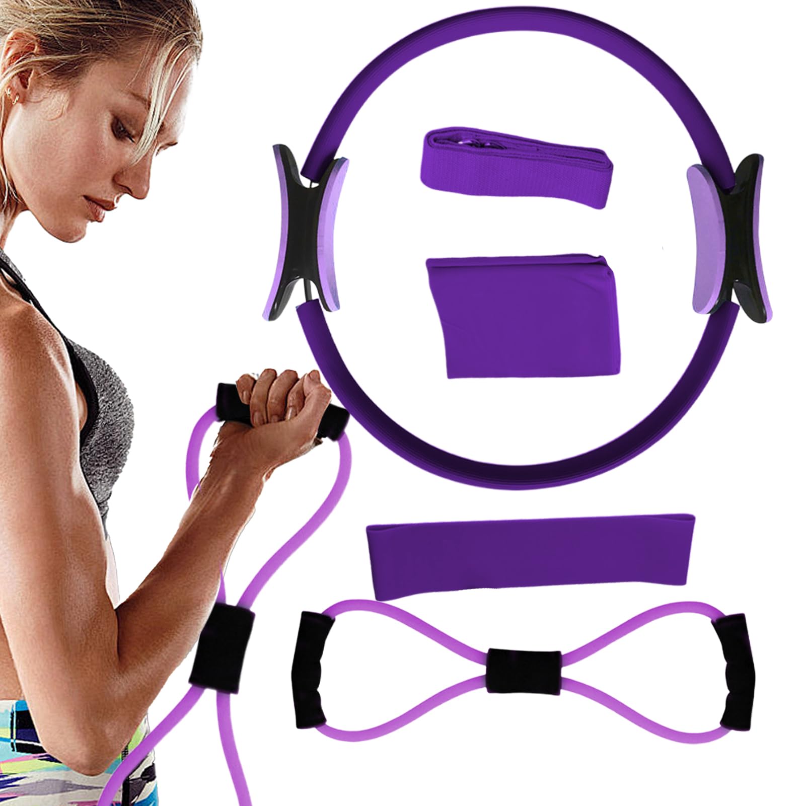 Set Fasce Elastiche Per Glutei E Pilates - Anello Magico, Palla Yoga, Resistenza A 8 - Foto 10