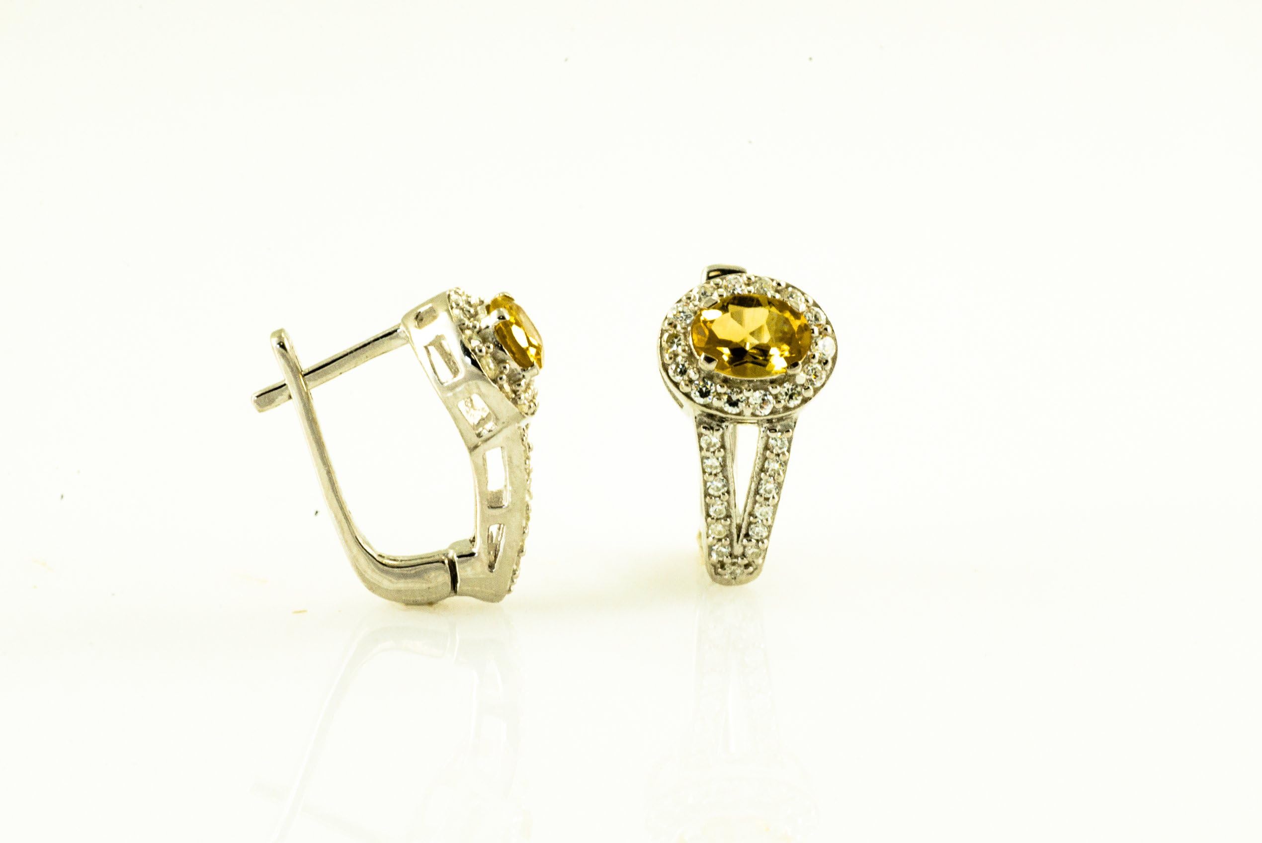 Real, Genuine, Natural, Yellow, Citrine Earrings in Rhodium Plated Sterling Silver