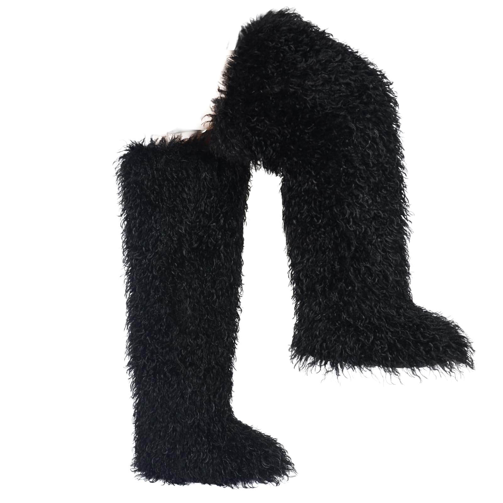 QTVQTV Women's Thigh High Fur Boots Over-The-Knee Fluffy Fur Boots 29 Inches Tall, Suitable For Women