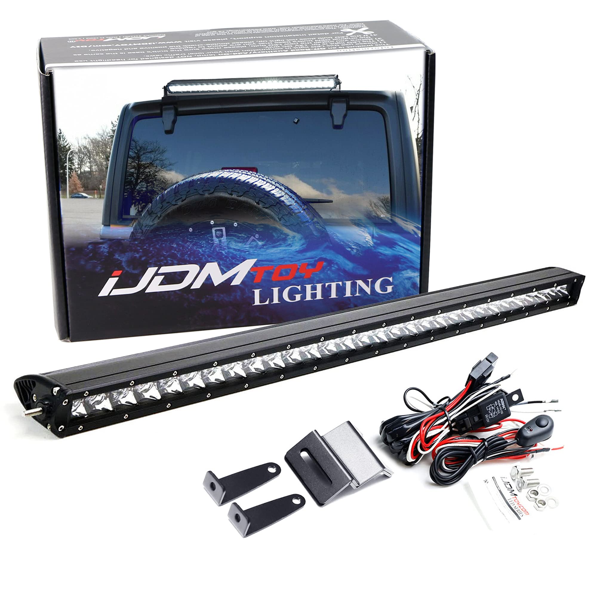 iJDMTOY Above Rear Window Mount 30-Inch LED Light Bar Compatible with Jeep 2007-up Wrangler JK JL Hardtop, Include 150W LED Lightbar, Back Windshield