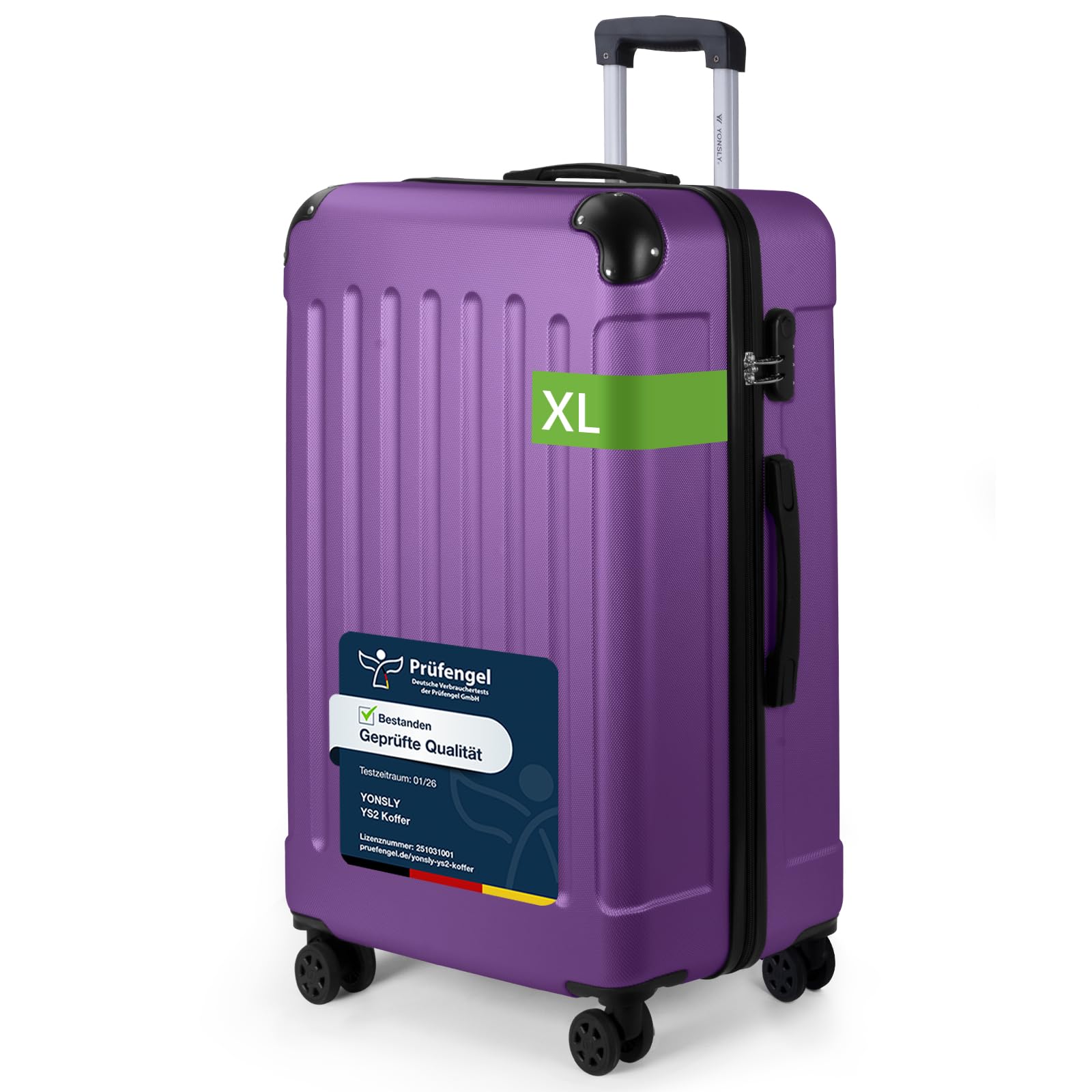 YONSLY Trolley Koffer Set, Reisekoffer, Rollkoffer Handgepäck, Kabinkoffer Suitcase, Gepäckset mit 360° Rollen, Hartschalenreisekoffer, Zahlenschloss, Gummigriff