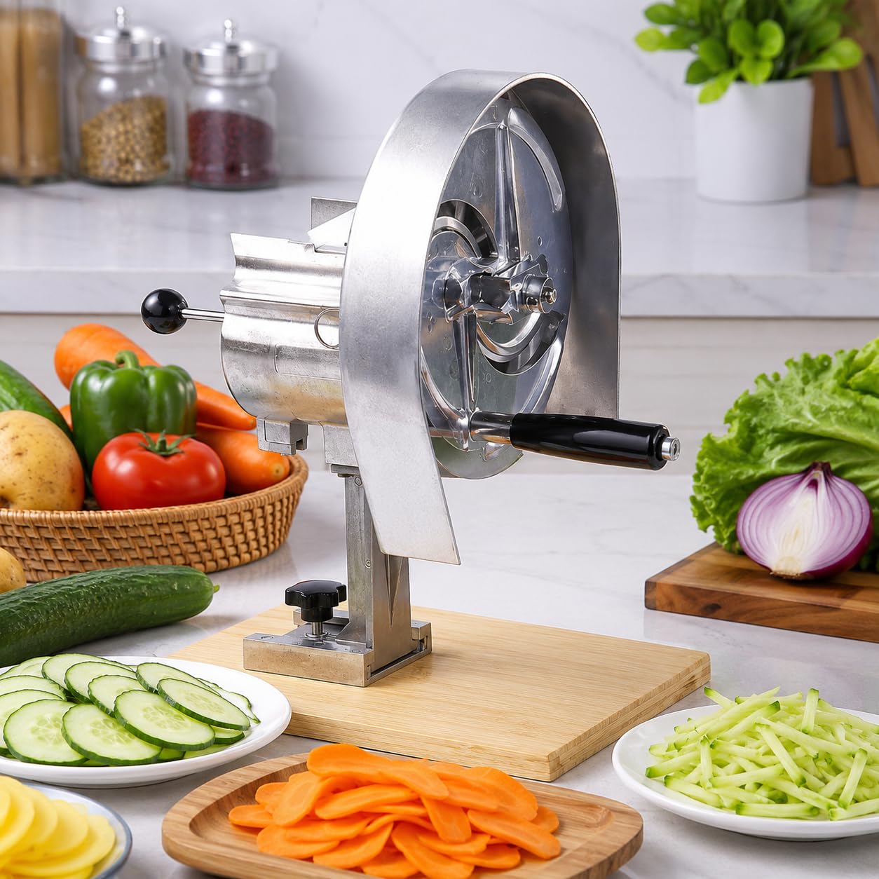 Cortador manual de verduras con hoja de acero inoxidable, grosor ajustable de 0 a 12 mm para una fácil preparación de la cocina, herramienta de corte y corte sin esfuerzo