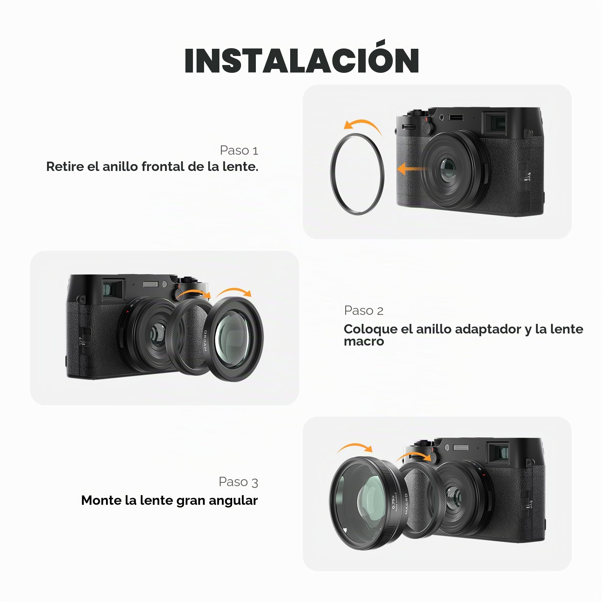 FREEWELL Lente 2-en-1 Gran Angular y Macro para Fuji X100VI/X100V Negro | Diseño Versátil, Aumento Mejorado
