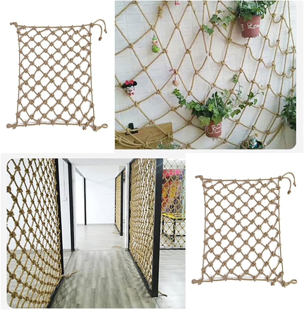 Plant Support Netting Garden Decorative Jute Hemp NettingTrellis Netting For Climbing PlantsSafety Netting Outdoor Rope NetChildren Safety Hemp Rope Net(Size:1x1m(3.3x3.3ft),Color:Hemp rope net)