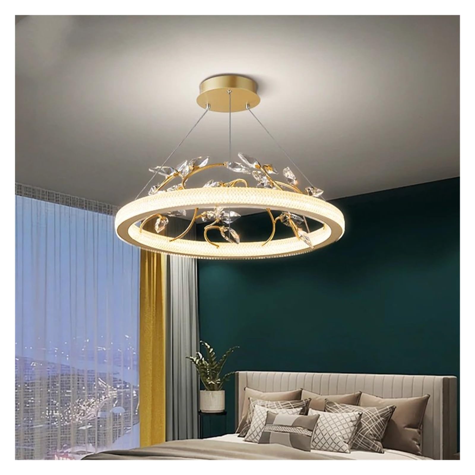 HYJAUSXB Chandelier, Modern Crystal Chandeliers LED Pendant Lighting Round Ring Hanging Ceiling Lights for Dining Room Kitchen Island Hallway Restaur Kitchens