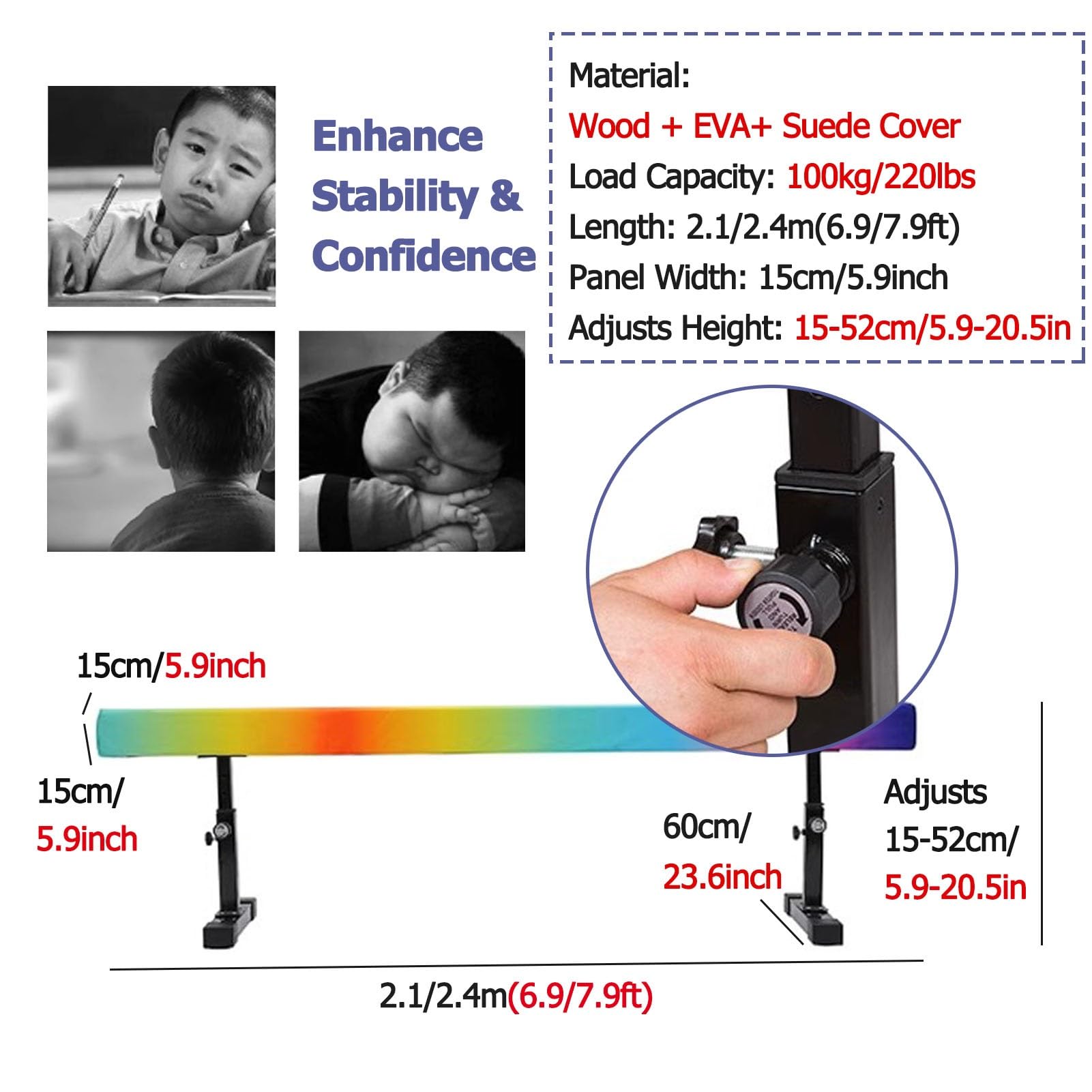 YXXSDP Adjustable Balance Beam for Kids, High and Low Floor Beam Competition Training Gymnastics Beam, Home & Gym Skills Training Beam Bar/Walking Beams(Blue,2.1m/6.9ft Long)