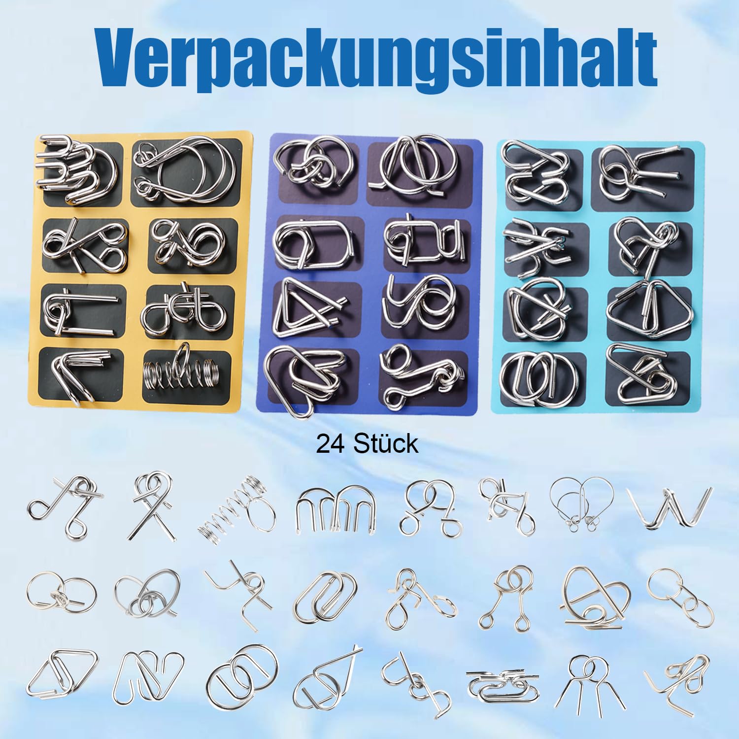 24 sztuki, metalowe puzzle 3D, metalowe puzzle, IQ, gry cierpliwości, łamigłówki, puzzle metalowe, mini prezent dla dorosłych i dzieci