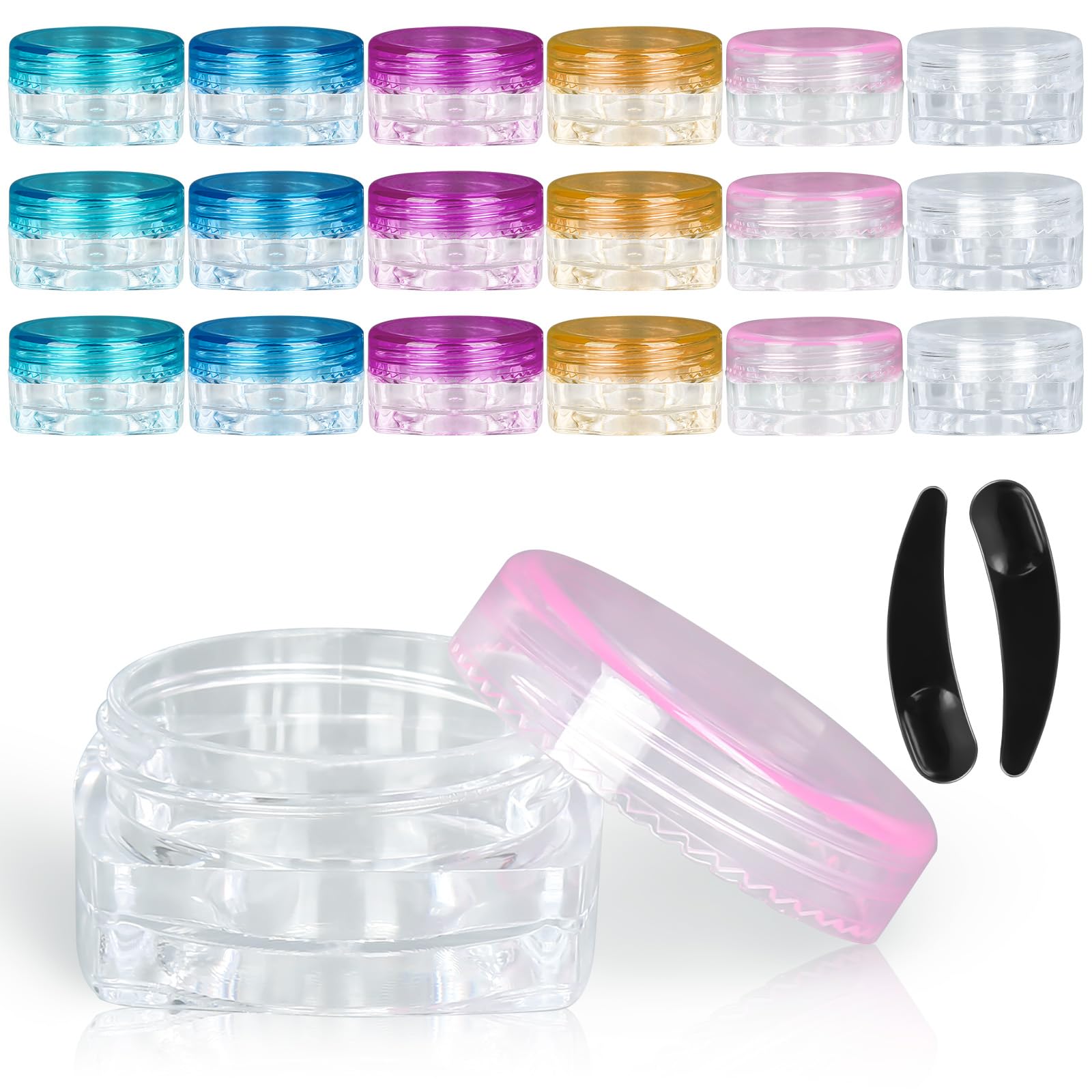 Yaunming Pack of 18 Jars 3 ml, Cream Jars for Filling Small Containers with Lids, Plastic, Travel Cosmetic Containers