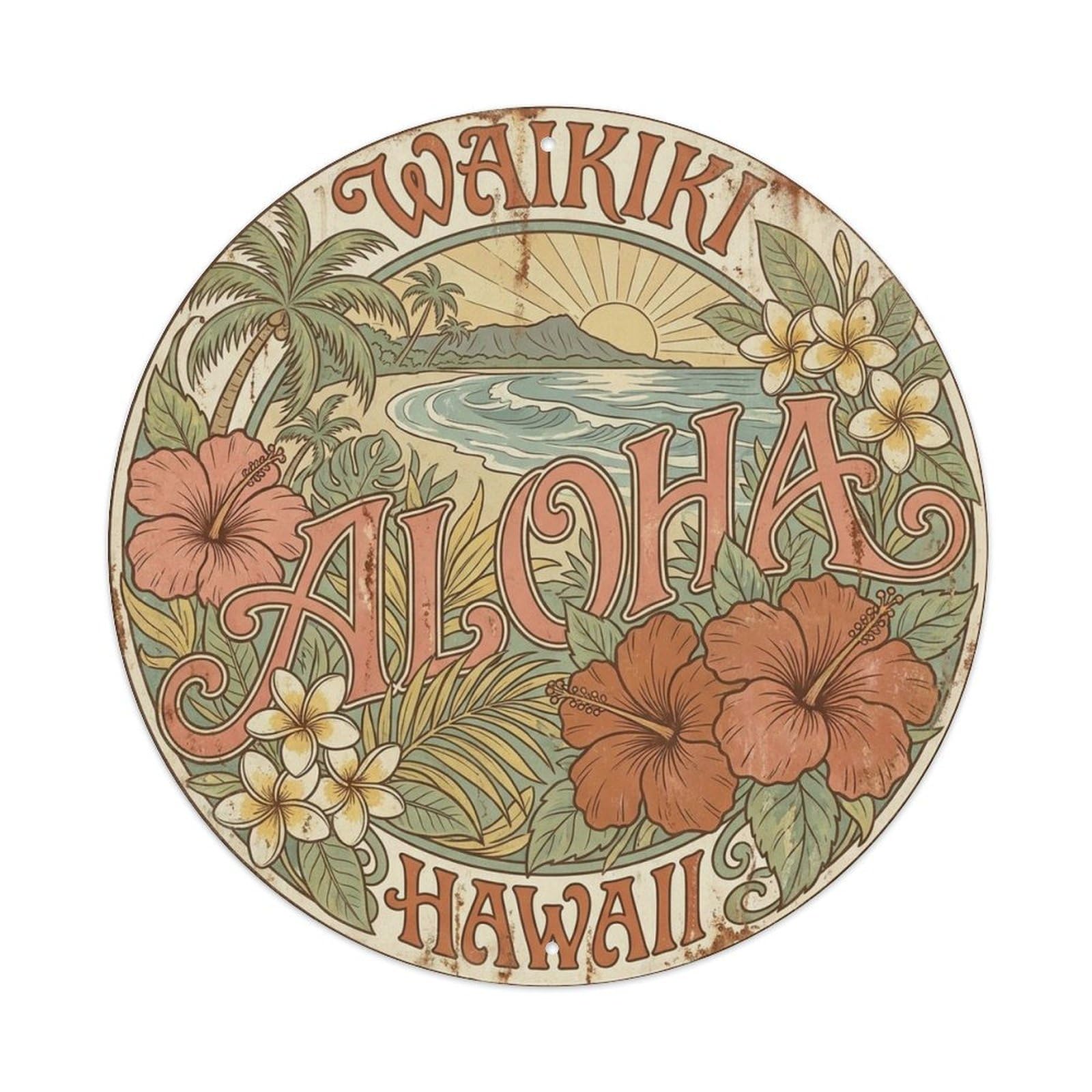 Waikiki Hawaii Aloha Travel Surf Coast Beach Metal Tin Sign