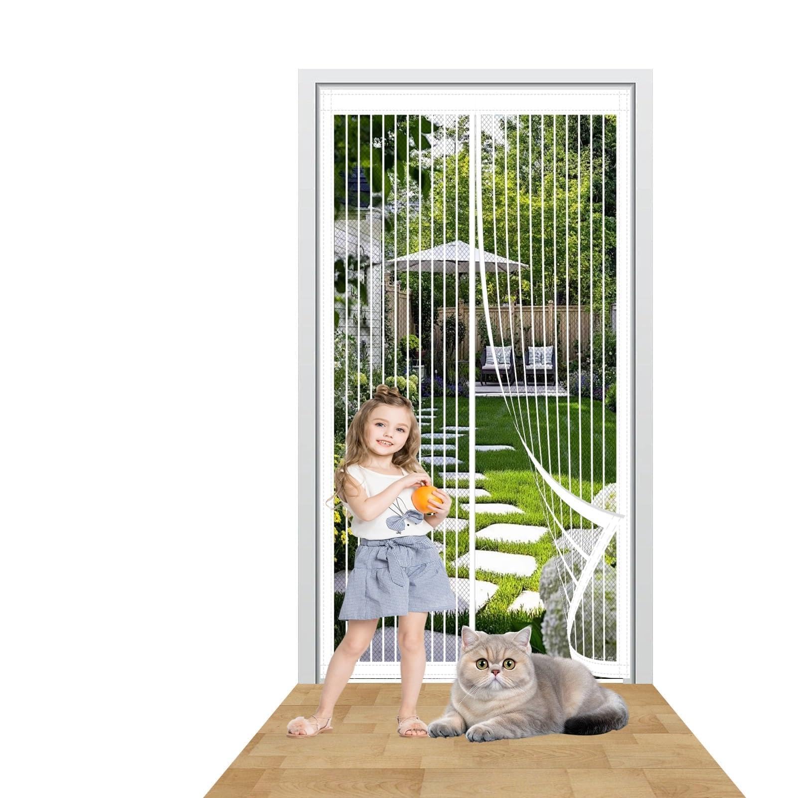 Yxrs White Magnetic Fly Screen Door 134 X 202 Cm Easy To Install Without Drilling Magnetic Door Curtains With Powerful Magnets/Full Frame Magic Tape For Home Office Balcony Patio Garden,