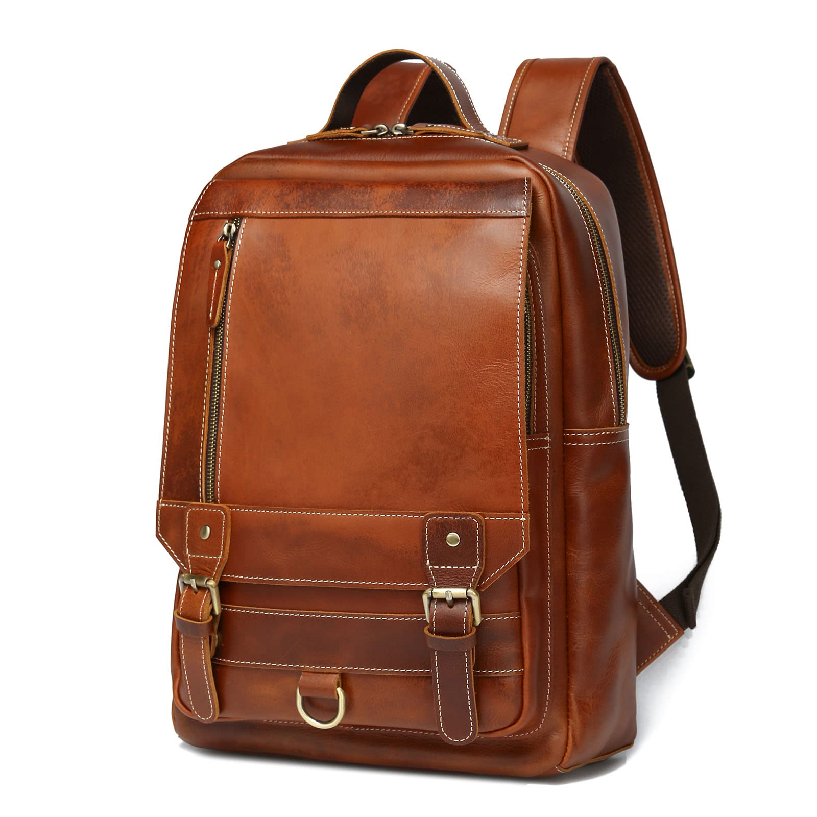 Vintage Genuine Leather Backpack For Men Fits up to 15" Laptop Travel Hiking Rucksack