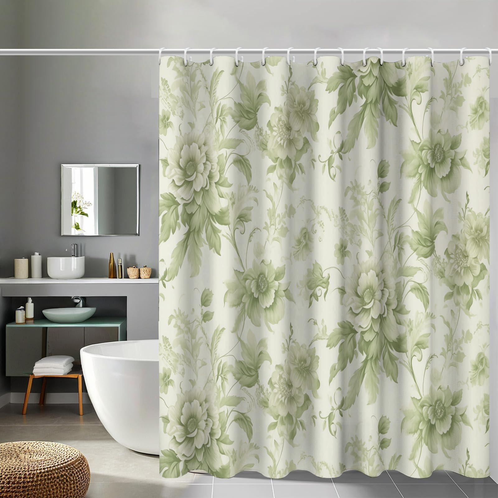 Rideau de douche anti-éclaboussures en tissu floral lavable 150x180