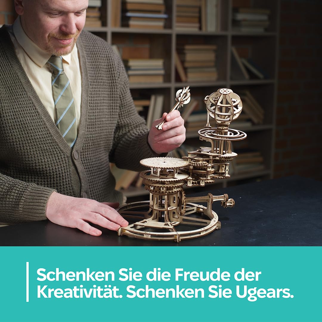 UGEARS Mechanisches Tellurion 3D-Puzzle – Vatertagsgeschenk, ERD- und Mond-Puzzle, 3D-Holzpuzzle für Erwachsene – Modellbausätze für Erwachsene zum Bauen – pädagogischer Sonnensystem DIY-Planetarium