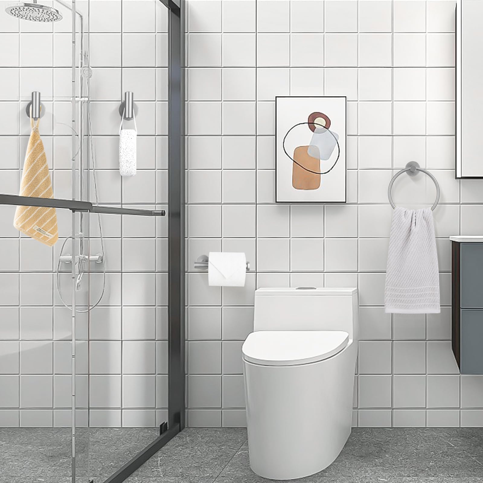 TURS Lot de 4 anneaux porte-serviettes en acier inoxydable SUS304 pour salle de bain - Fixation murale