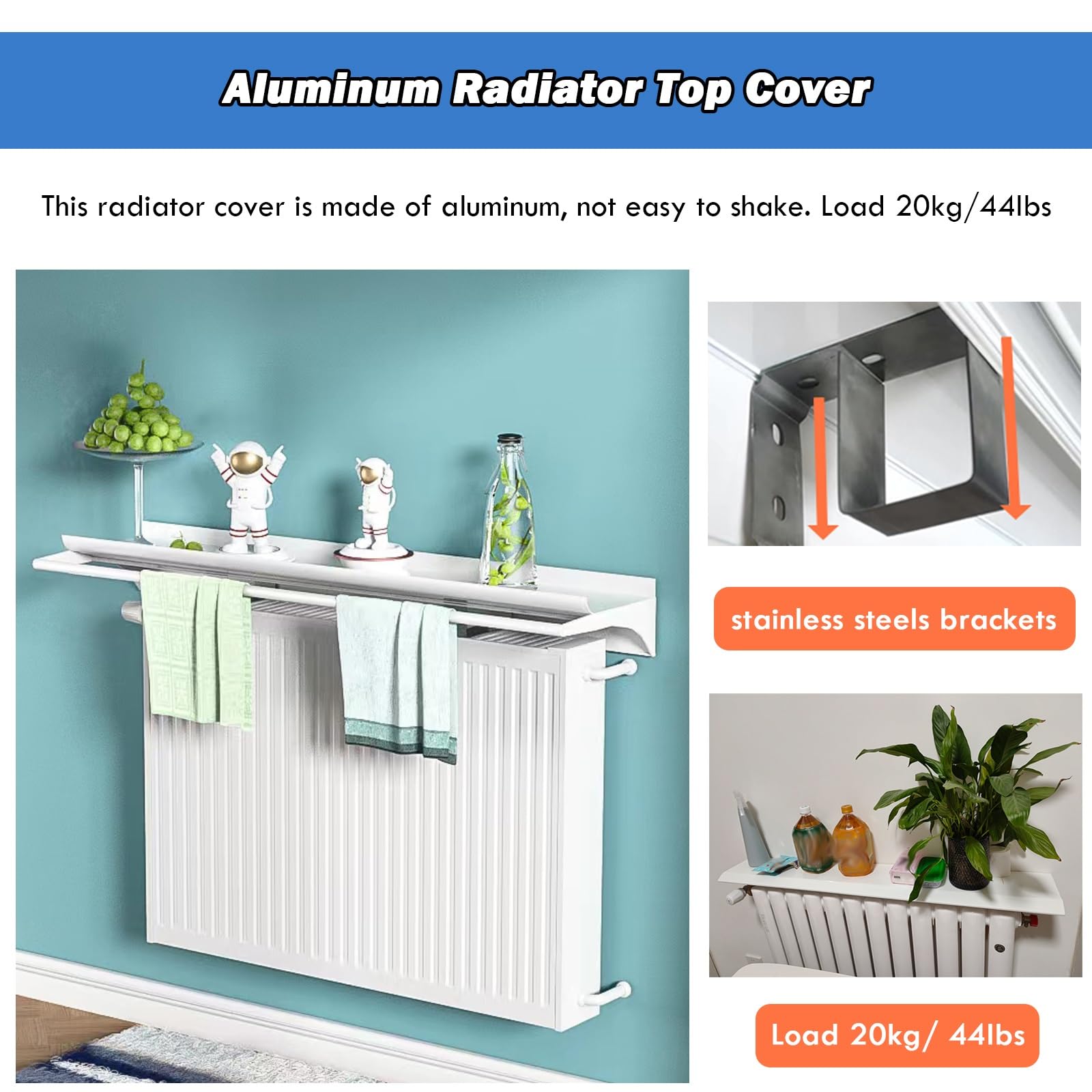 Cache Radiateur Avec Tablette Et Porte-serviettes - Blanc, Longueur 40 à 150 Cm, Support 20 Kg