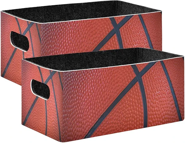 Kcldeci Closeup Basketball Texture Storage Bins Baskets for Organizing 2Pack, Sturdy Storage Basket Foldable Storage Baskets for Shelves Closet Nursery Toy