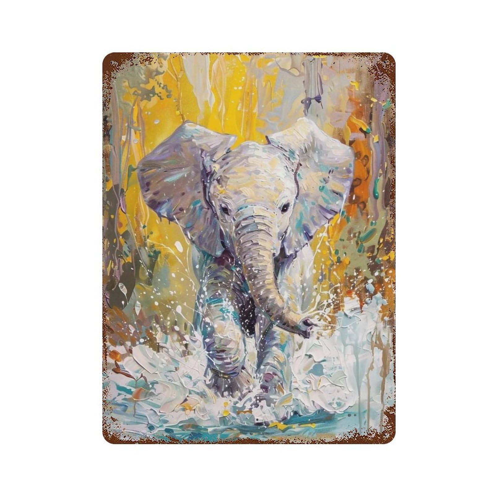 Hduryeyryy Multicolour Baby Elephant Stream Wander 04 Wall Retro Iron Vintage Art Metal Tin Sign Poster Modern Home Cofffee Club Art Bar Shop Decor 40X30cm