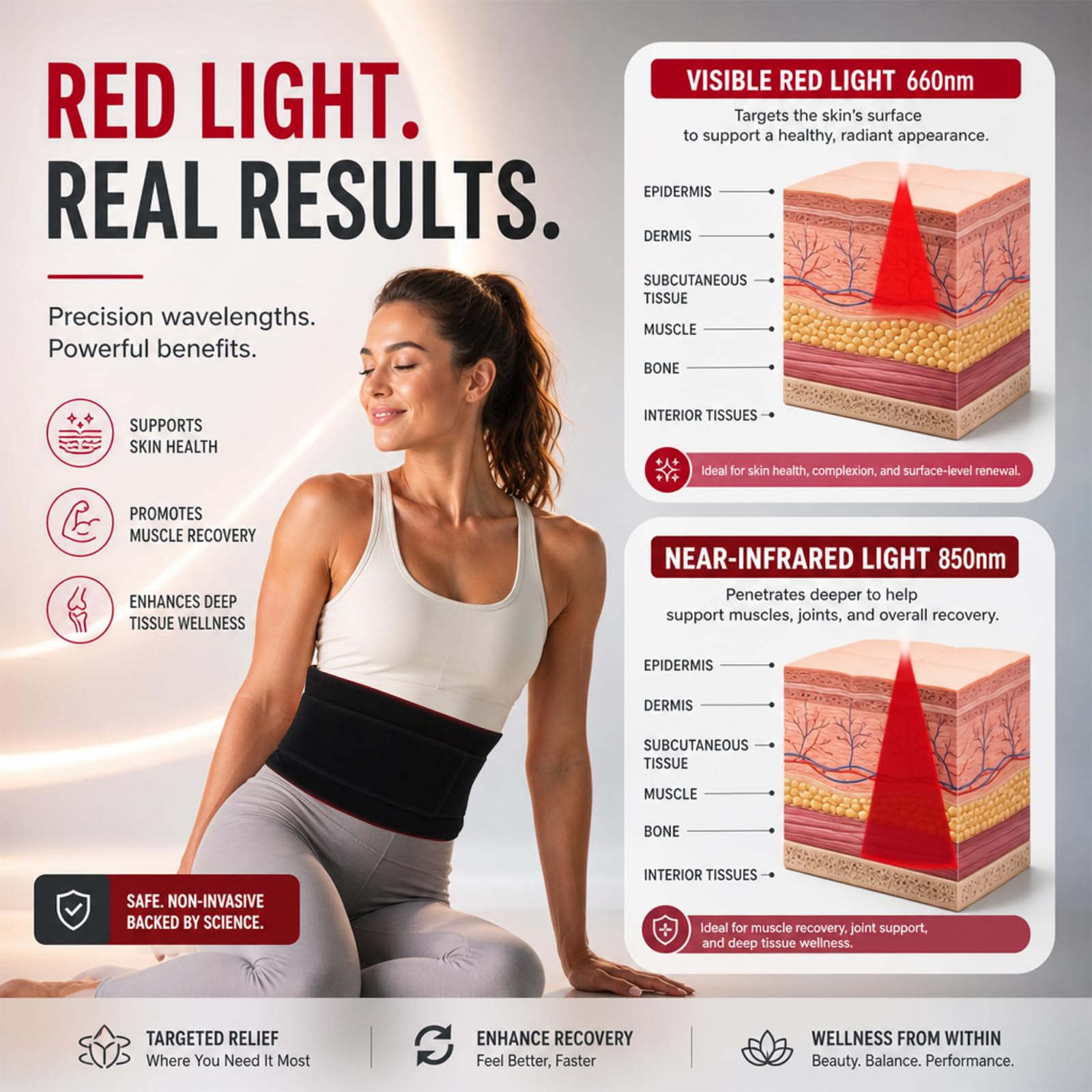 Ceinture de thérapie à lumière rouge à 210 LED, tapis de thérapie à lumière rouge, 660 nm et 850 nm, thérapie par lumière infrarouge, tapis chauffant électrique, 5 niveaux de luminosité et 5 réglages