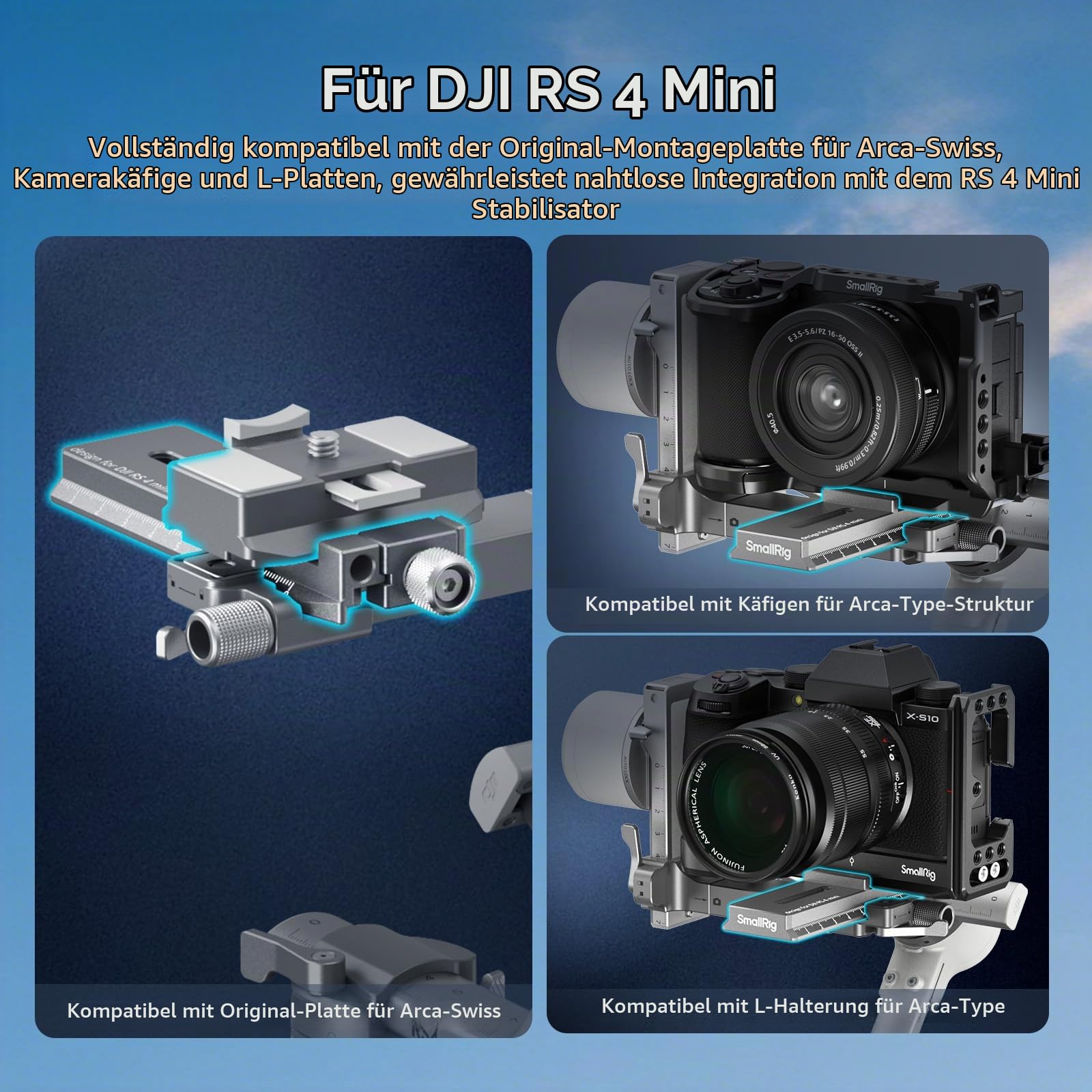 SMALLRIG 4,6-Zoll-Schnellwechselplattenadapter für Arca-Swiss für DJI RS 4 Mini Gimbal, Anti-Drop-Design und schnelle Montage – 5336