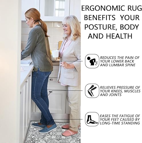 Miniatura 3 de Cekene Juego de 2 alfombras bohemias de cocina acolchadas para el suelo, tapetes antideslizantes para suelo de cocina, color gris, para cocina,