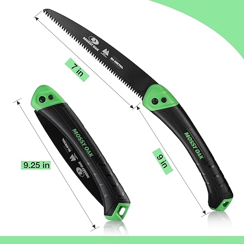 Miniatura 4 de MOSSY OAK Sierra plegable  Sierra de mano de poda de 7 pulgadas con bolsa, hoja de sierra bimetálica D6A y M2, sierra de caza plegable para cortar