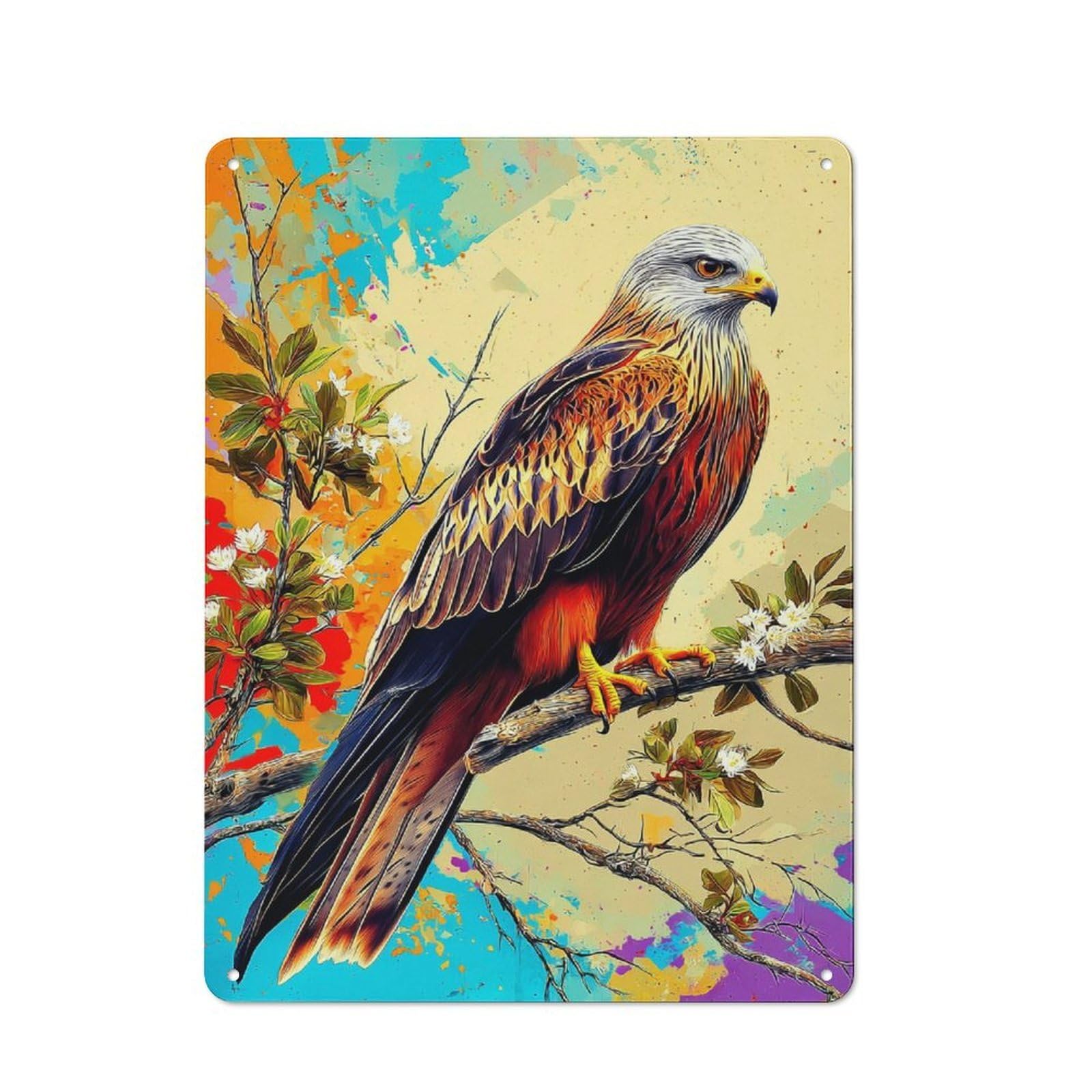 Junmoney Colorful Eagle On Branch -1 Metal Wall Sign 40X30cm Featuring For Café Or Restaurant, A Decorative Metal Sign For Cafés And Restaurants