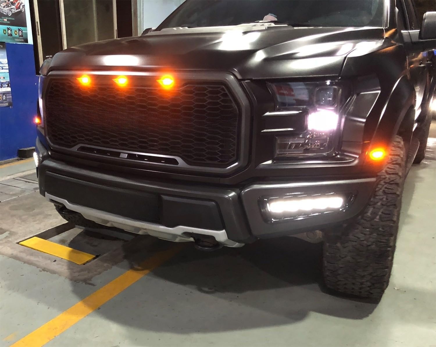 iJDMTOY White/Amber Switchback LED DRL Fog Light Kit Compatible With 2017-2020 Ford Raptor, 5-Lamp Assembly w/Turn Signal Feature