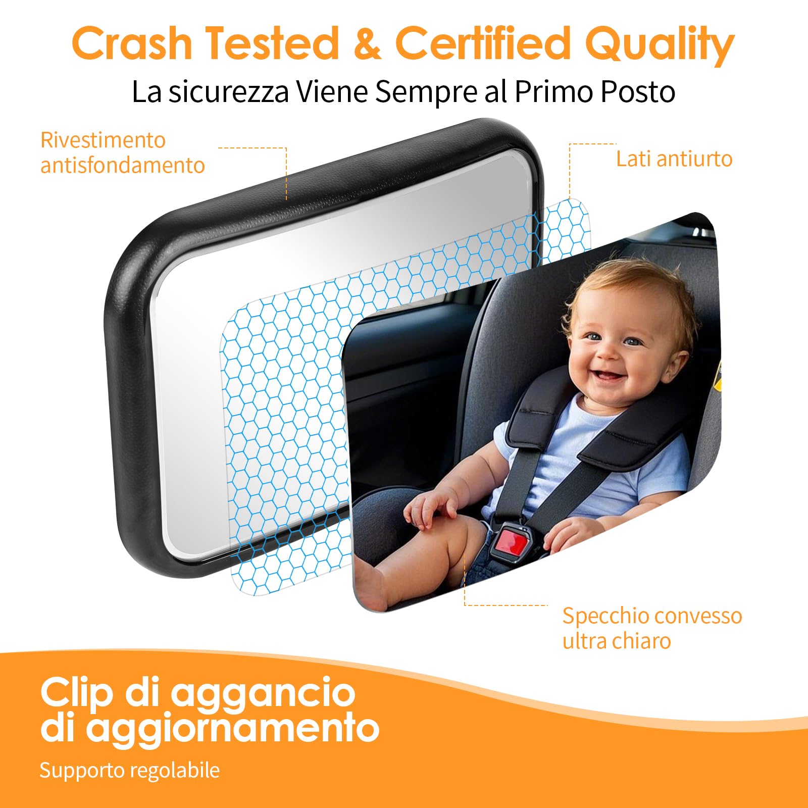 Specchietto Retrovisore Bambini Specchio Auto Bambino con Luce Specchio Retrovisore Bambino 360° Orientabili e Infrangibile Specchio Macchina Neonati Sedile Posteriore Ampio e Chiaro (B)