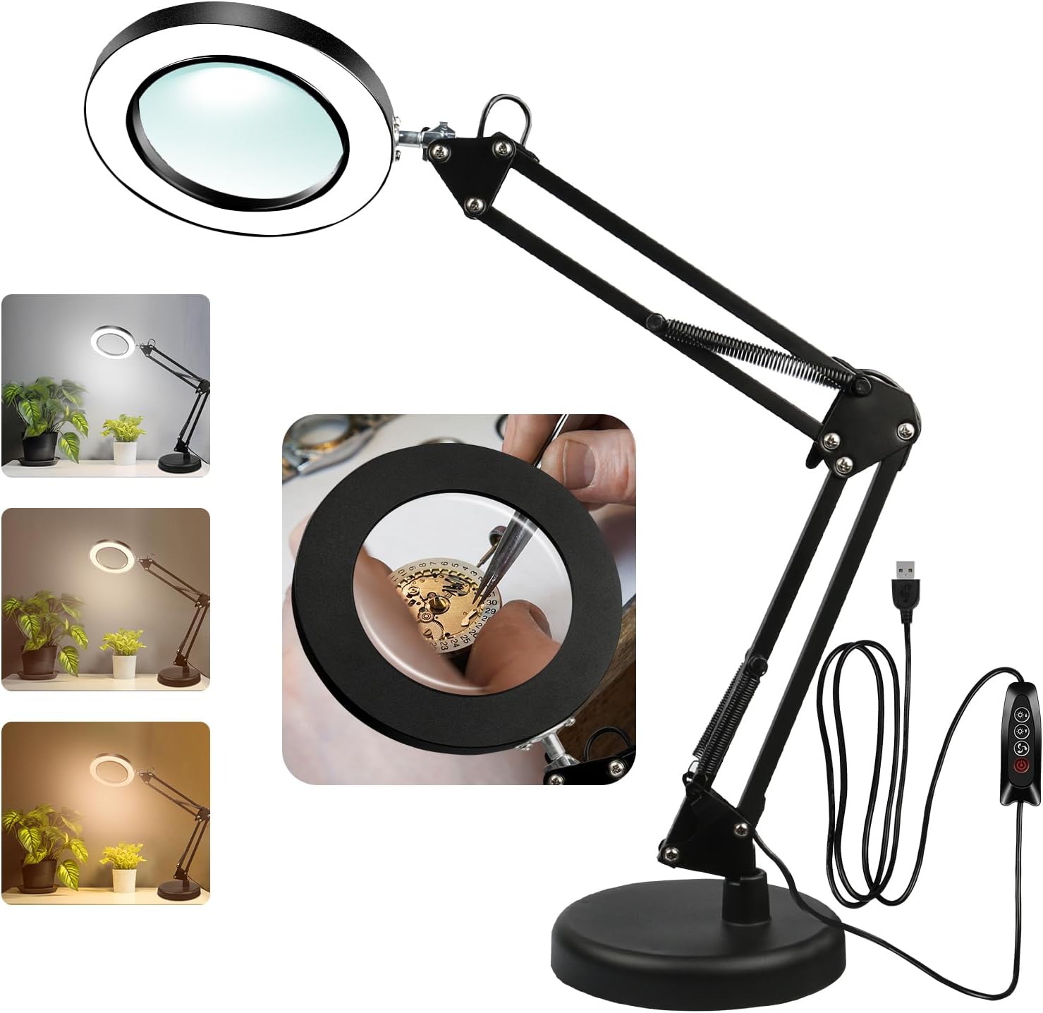 30x Magnifying Glass with Light and Stand, 3 Color Modes, 10 Level Adjustable Dimming LED Lighting Desk Lamp, Suitable for Repair, Reading, and Close Range Work. (Circular)