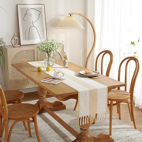 Miniatura 8 de Hsvanyr Camino de mesa de lino de algodón rectangular con exquisita borla y decoración del hogar, 13 x 72 pulgadas, a prueba de polvo, resistente al