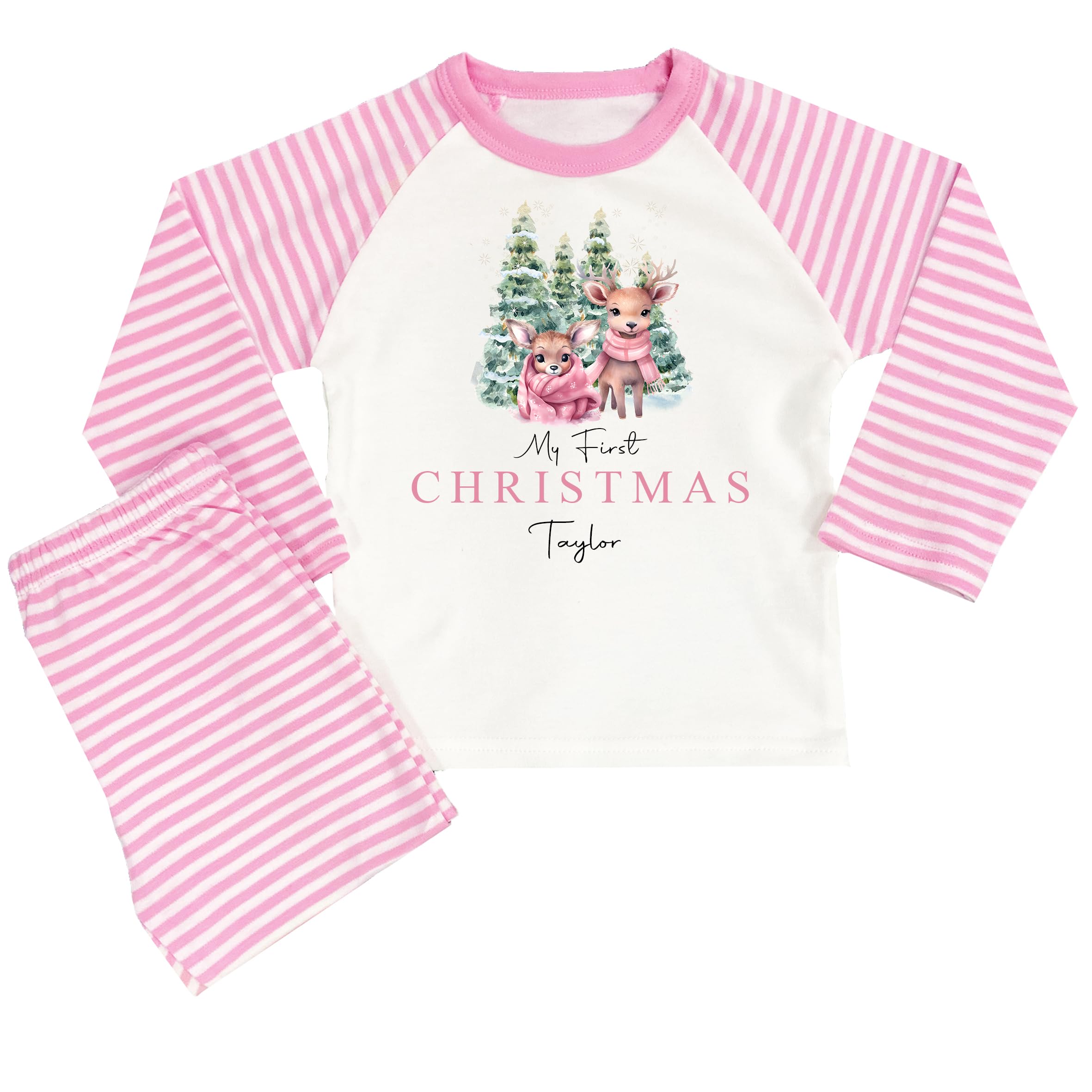 The Baby Box Uk Girls Pink My 1St Xmas Reindeer Personalised First Christmas Pyjamas 1St Baby Xmas Pjs (, 6-12 Months)