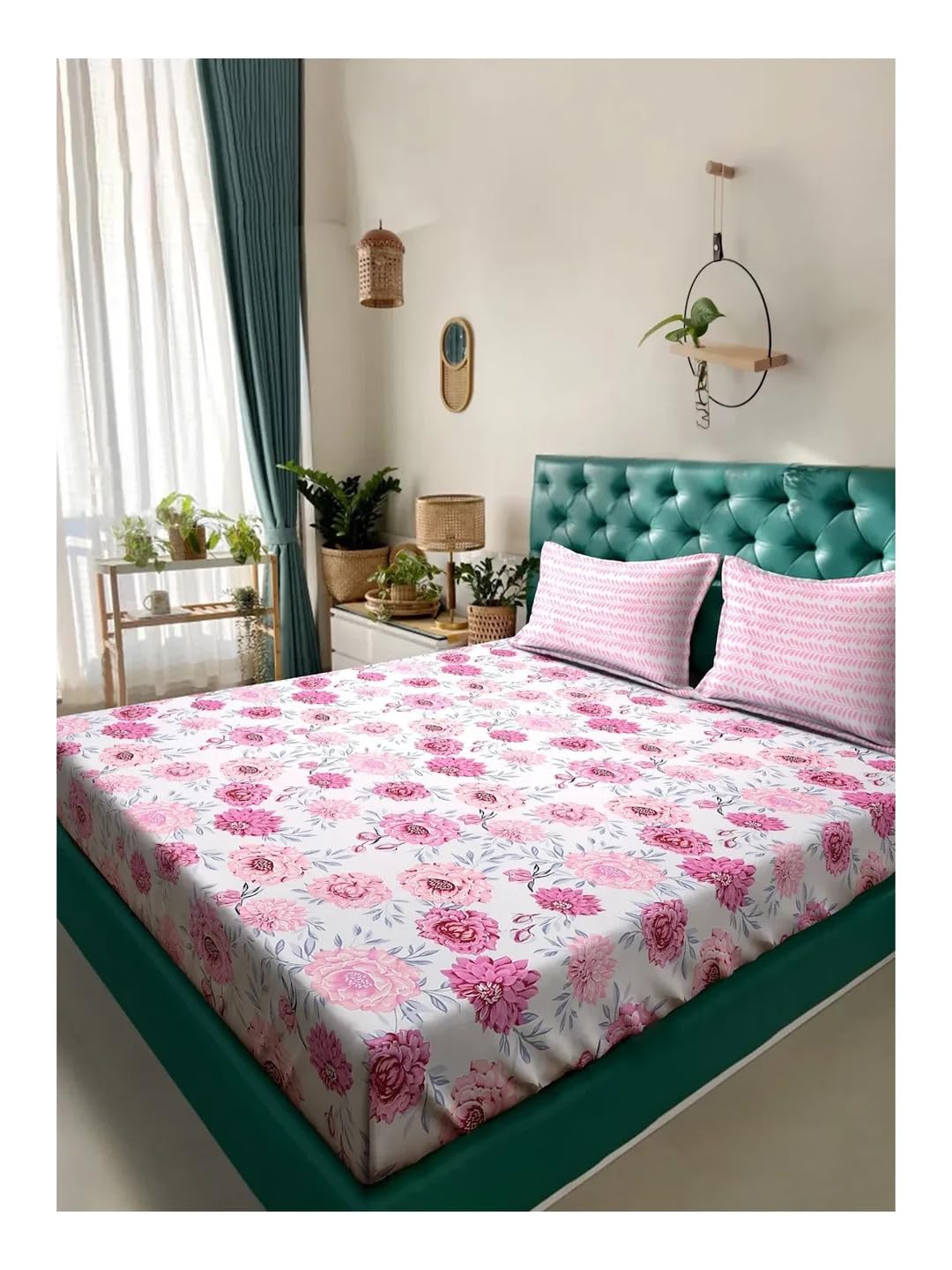 Klotthe Pink Floral 300 TC Cotton Blend Double Bedsheet in Book Fold Packing-image-24