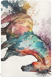 FOLIOSA Crib Mattress Sheets Boy and Girl Watercolor Horse Fitted Playard Sheet Fits Most Standard Baby mattresses 39x 27Ã—5 in
