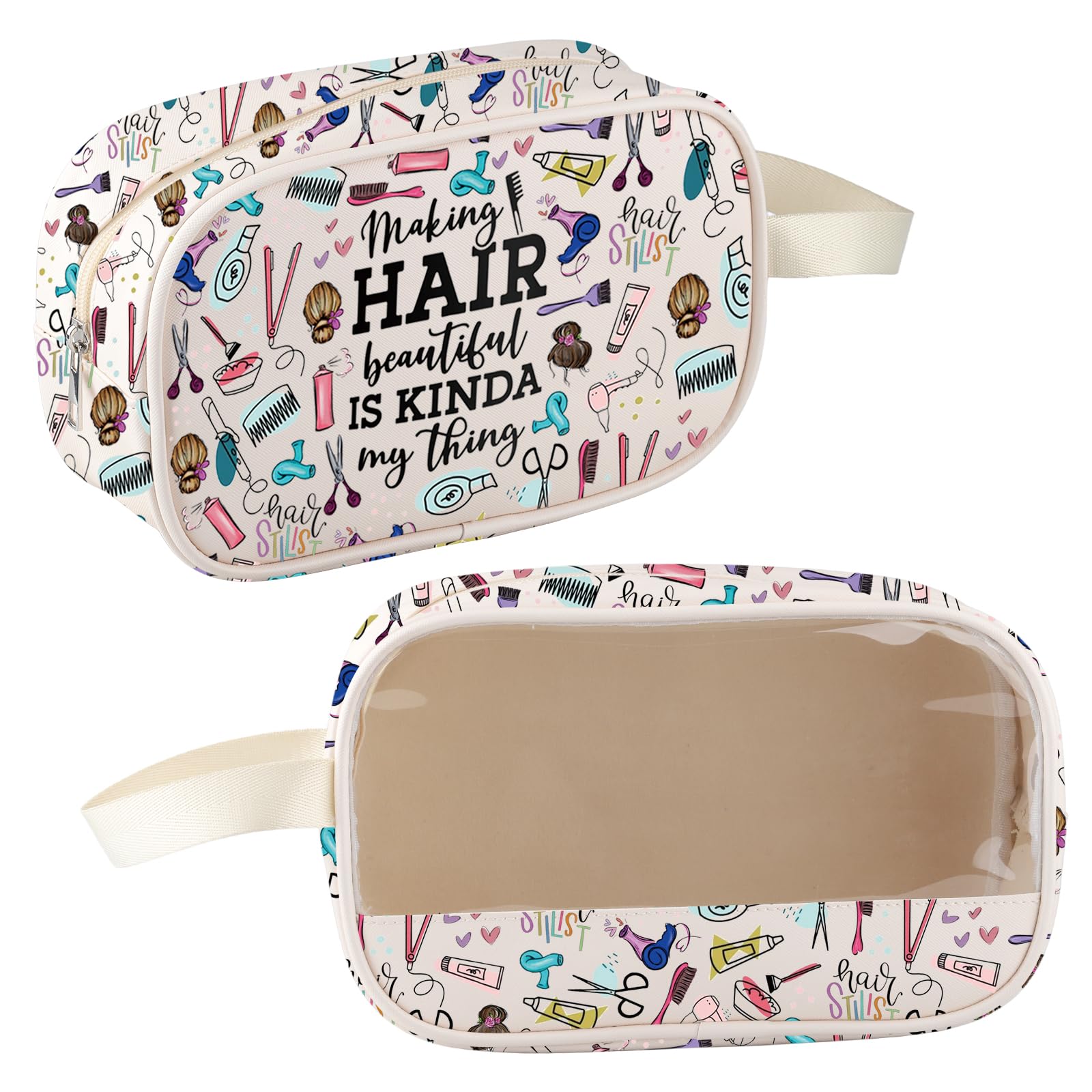 MEIKIUP Hairstylist Makeup Bag Cosmetologist Gifts Making Hair Beautiful is Kinda My Thing Hairdresser Cosmetic Bag for Barber (Hairstylist Clear Bag-UK)