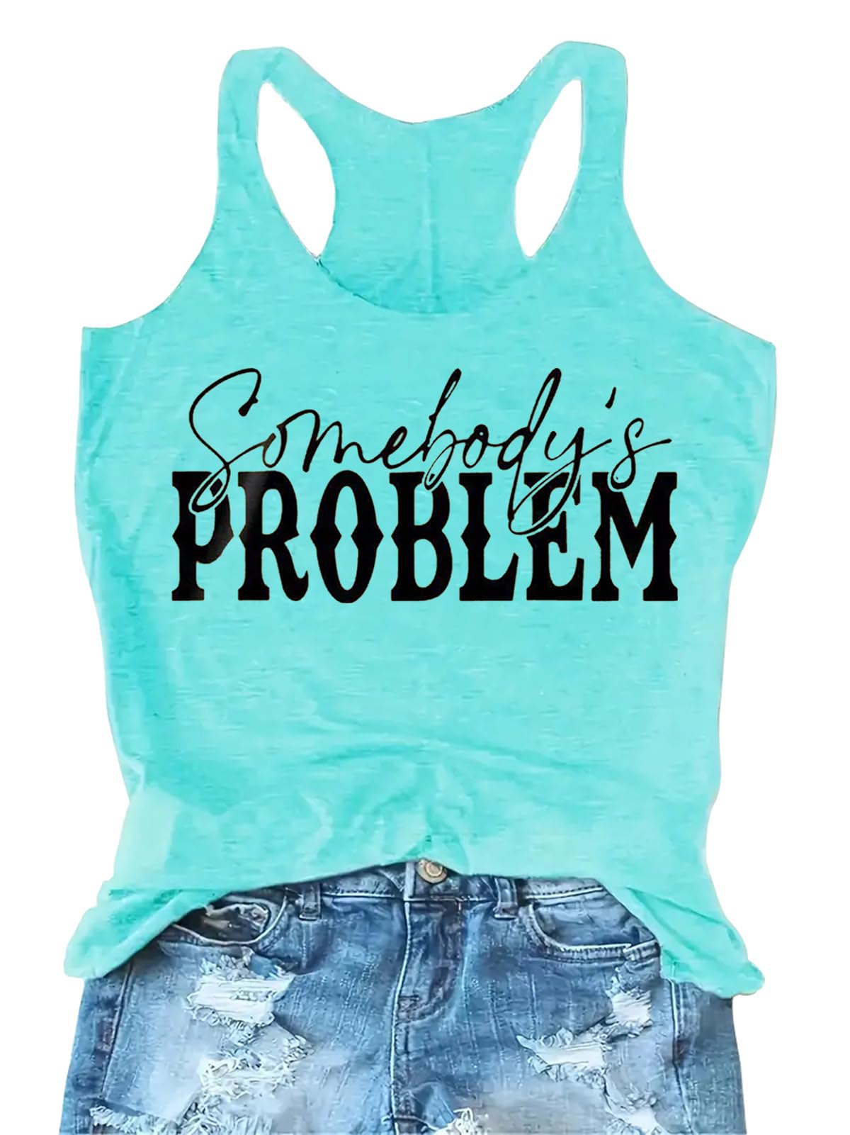 AEARGIV Womens Somebody's Problem Tank Tops Country Music Tees Western Cowboy Cowgirl Shirt