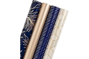 Jumbo Wrapping Paper Roll - Gold and Navy Print, 4 Rolls