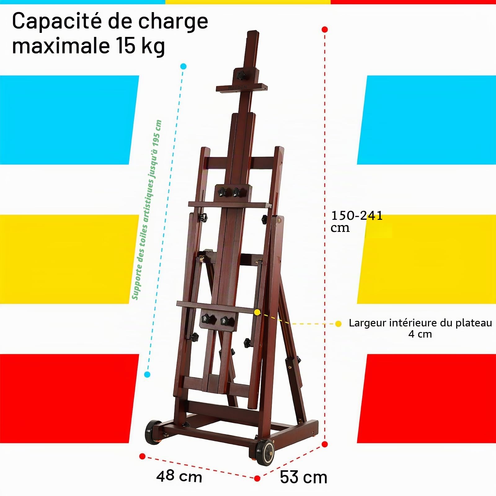MEEDEN Multifonction Studio Chevalet: H-Frame Chevalet de Peinture pour Adultes, en Bois de Hêtre Massif avec Roues Avant, Peut Contenir des Toiles Jusqu'à 196cm