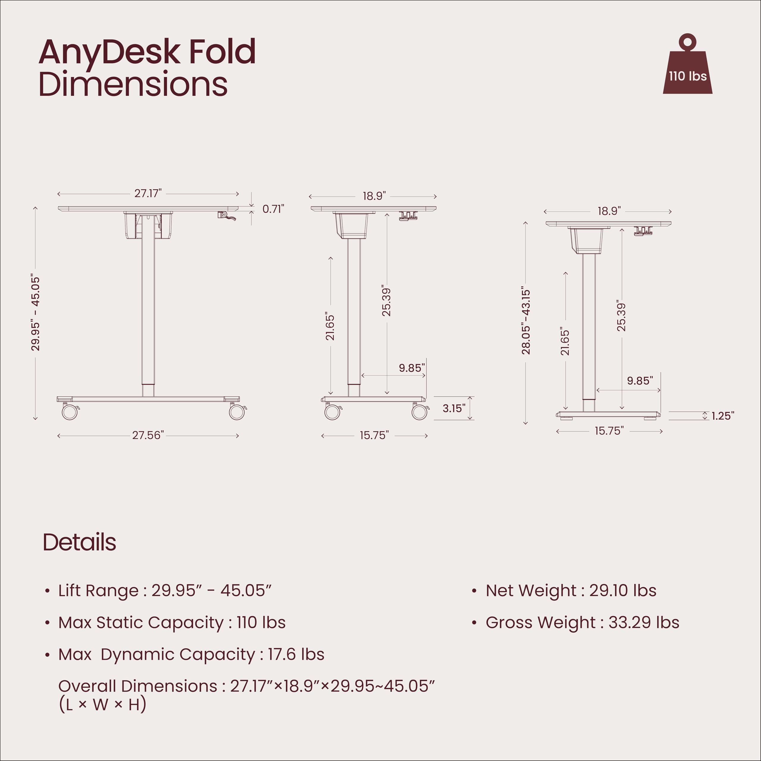 TopJob ANYDESK FOLD Mobile Standing Desk Portable with Lockable Wheels Foldable Stand Desk Rolling Computer Workstations Used for — view 8