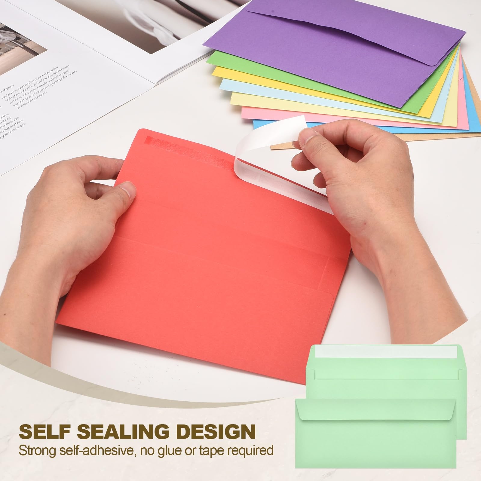 PATIKIL 100 Pack Light Green #10 Business Envelopes, Colored Self Seal Letter Size Envelopes for Business Mailing Office Checks Invitation, 24.1 x 10.5 cm - Image 4