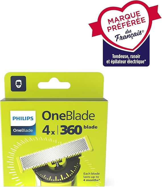 Philips OneBlade 360 Replacement Blades, for OneBlade Electric Shaver and Trimmer, 4 Pack, Model QP440/50