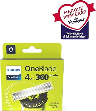 Philips OneBlade 360 Replacement Blades, for OneBlade Electric Shaver and Trimmer, 4 Pack, Model QP440/50